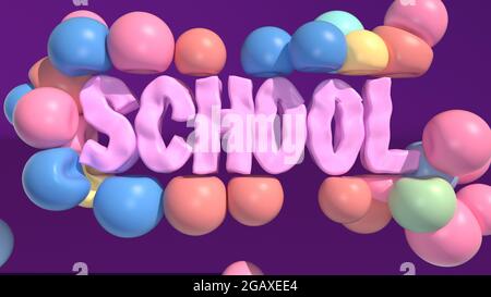 Schwarzer Text für die Schule weicher Körper elastische Kugeln 3d-Rendering Stockfoto