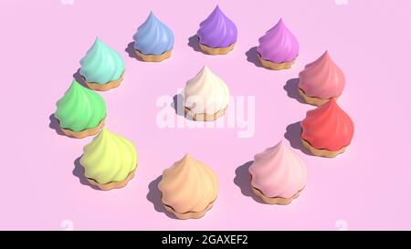 Farbige süße Kuchen 3d-Rendering Stockfoto