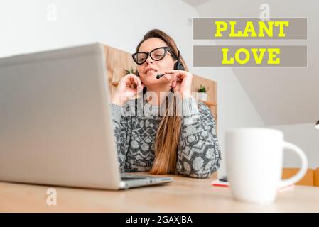 Konzeptionelle Bildunterschrift Plant Love. Wort für ein Symbol emotionaler Liebe, Fürsorge und Unterstützung, das anderen gezeigt wurde Abstraktes Schreiben Neuer Blog-Inhalt, Lesen Stockfoto