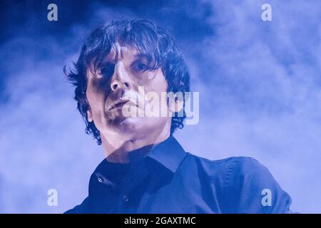 Massimiliano 'UFO' Schiavelli (Zen Circus) durante titoloEvento, Konzert in Verucchio (RN), Italien, 29 luglio 2021 Stockfoto