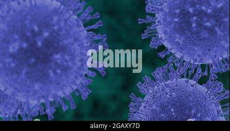 3d-Simulation des Corona-Virus. Künstlerische Darstellung der Elektronenmikroskop-Visualisierung. Hochwertige 4k-Aufnahmen Stockfoto