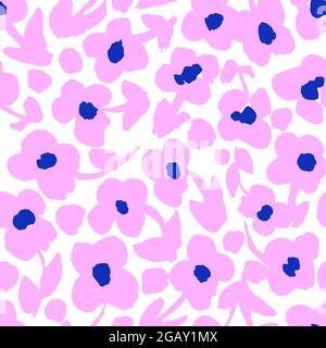 Abstraktes Nahtloses Retro-Muster mit einfachen geometrischen lila Blüten. Stock Vektor