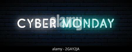 Cyber Monday Neonschild. Lange horizontale Lichtbanner . Vektor Bright Schild. Stock Vektor