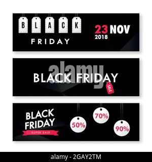 Angebot „Black Friday“. Horizontale Banner auf weißem Hintergrund isoliert. Vektorgrafik. Stock Vektor