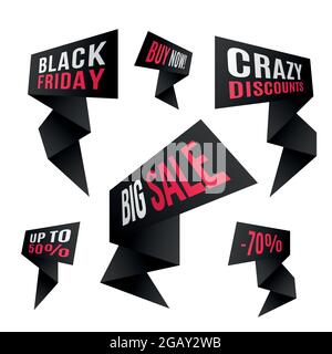 Black friday Rabatt-Design-Set. Schwarz Blinkt. Vektorgrafik. Stock Vektor