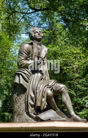 Robert Burns Sculpture befindet sich am südlichen Ende des Literary Walk im Central Park, New York City, USA Stockfoto