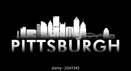 Weiße Skyline von Pittsburgh auf schwarzem Hintergrund. Vektorbanner. Stock Vektor