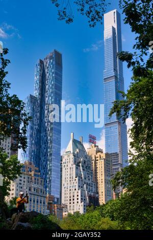 Midtown Skyline mit Supertall Wohnungen und Central Park, NYC, USA Stockfoto