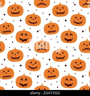 Witziges Nahtloses Muster mit Kürbis-Silhouette und Punkten. Repetitive Vektor-Tapete für Halloween. Stock Vektor