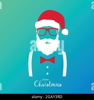 Hipster-Mann im Weihnachtsmann-Anzug. Frohe Weihnachten Grußbanner. Vektorgrafik. Stock Vektor