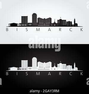 Bismarck, USA Skyline und Wahrzeichen Silhouette, Schwarz-Weiß-Design, Vektor-Illustration. Stock Vektor