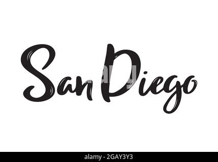 San Diego - Handgezeichnete Beschriftung Name der US-Stadt. Handschriftliche Inschrift. Vektorgrafik. Stock Vektor