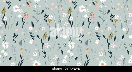 wildblumen-Muster auf pastellfarbenem Hintergrund Stock Vektor