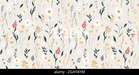 wildblumen-Muster auf pastellfarbenem Hintergrund Stock Vektor