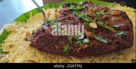 Mandi- und Biryani-Reis, mit Huhn und Lamm Stockfoto