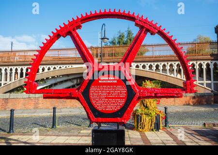 Informationen am Standort des Lebensmittellagers im Castlefield Urban Heritage Park, Manchester, Nordwestengland, Großbritannien Stockfoto