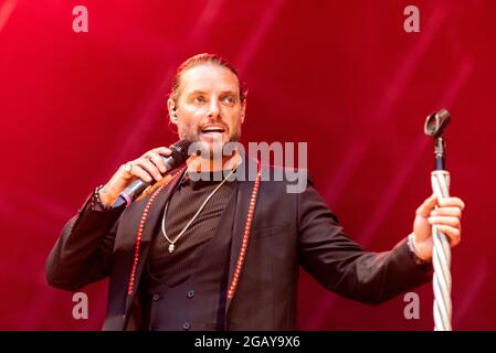 Keith Duffy von Boyzlife tritt beim Fantasia-Musikfestival in Maldon, Essex, Großbritannien, auf Stockfoto