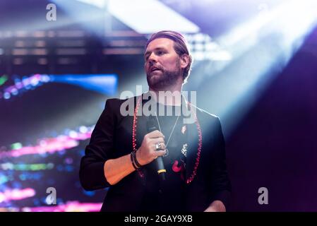 Brian McFadden von Boyzlife tritt beim Fantasia-Musikfestival in Maldon, Essex, Großbritannien, auf Stockfoto