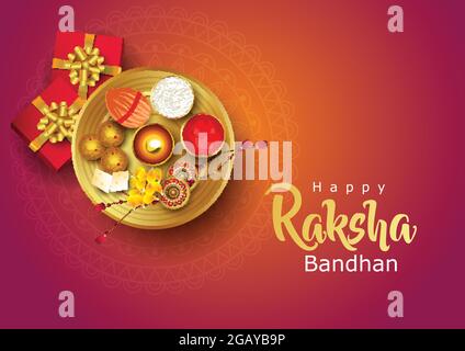 Happy Raksha Bandhan mit stilvollen Vektor-Illustration in einem kreativen Hintergrund. Indisches religiöses Festival. Farbenfrohes Rakhi-Design. Stock Vektor