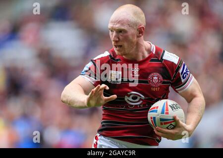 Wigan, Großbritannien. August 2021. Liam Farrell (12) von Wigan Warriors in Wigan, Vereinigtes Königreich am 8/1/2021. (Foto von Conor Molloy/News Images/Sipa USA) Quelle: SIPA USA/Alamy Live News Stockfoto