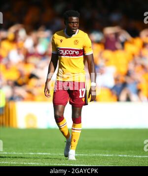 Motherwell, Schottland, Großbritannien. August 2021; Fir Park, Motherwell, North Lanarkshire, Schottland; Scottish Premiership Football, Motherwell versus Hibernian; Justin Amaluzor von Motherwell Credit: Action Plus Sports Images/Alamy Live News Stockfoto