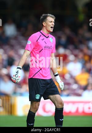 Motherwell, Schottland, Großbritannien. August 2021; Fir Park, Motherwell, North Lanarkshire, Schottland; Scottish Premiership Football, Motherwell versus Hibernian; Torwart Matt Macey von Hibernian Kredit: Action Plus Sports Images/Alamy Live News Stockfoto