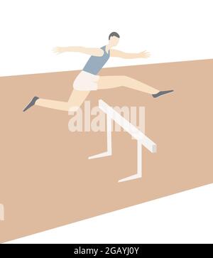 Hurdle Race Sportler Athlet Springen über Hürde isolierte Vektor-Illustration auf weißem Hintergrund Stock Vektor