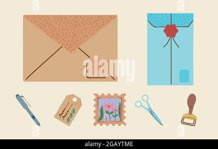 Sieben Symbole für Postdienste Stock Vektor