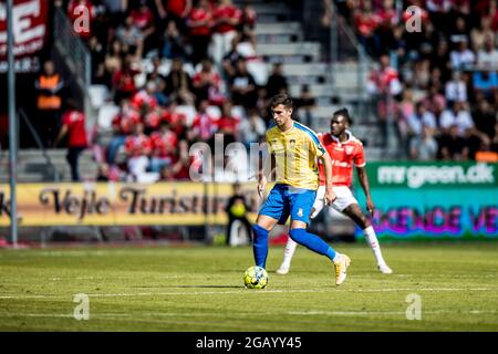 Vejle, Dänemark. August 2021. Andrija Pavlovic (9) aus Broendby, WENN er während des 3F Superliga-Spiels zwischen Vejle Boldklub und Broendby IF im Vejle Stadion in Vejle gesehen wurde. (Foto: Gonzales Photo/Alamy Live News Stockfoto