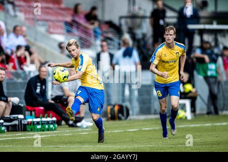 Vejle, Dänemark. August 2021. Simon Hedlund (27) aus Broendby, DER WÄHREND des 3F Superliga-Spiels zwischen Vejle Boldklub und Broendby IF im Vejle Stadion in Vejle zu sehen war. (Foto: Gonzales Photo/Alamy Live News Stockfoto