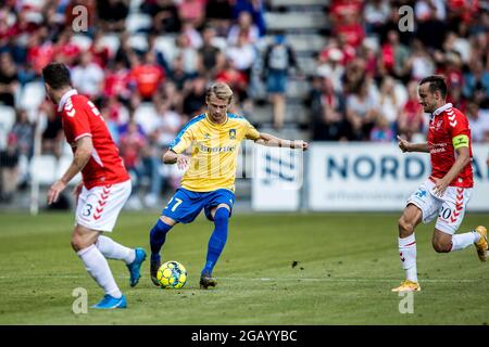 Vejle, Dänemark. August 2021. Simon Hedlund (27) aus Broendby, DER WÄHREND des 3F Superliga-Spiels zwischen Vejle Boldklub und Broendby IF im Vejle Stadion in Vejle zu sehen war. (Foto: Gonzales Photo/Alamy Live News Stockfoto