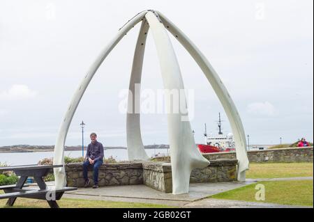 Whale Bone Bogen aus Kieferknochen von zwei Blauwalen Port Stanley Falkland Islands Stockfoto