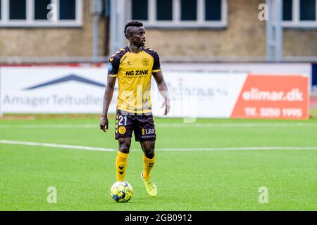 Kopenhagen, Dänemark. 31. Juli 2021. James Gomez (21) von AC Horsens beim NordicBet Liga-Spiel zwischen Fremad Amager und AC Horsens im Sundby Idraetspark in Kopenhagen. (Foto: Gonzales Photo - Robert Hendel). Stockfoto