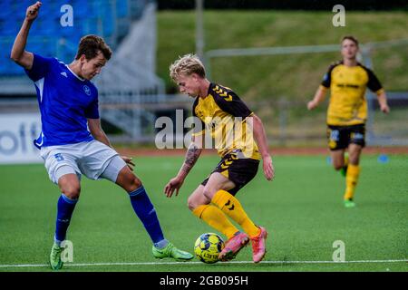 Kopenhagen, Dänemark. 31. Juli 2021. August Edvald Hlynsson (16) von AC Horsens beim NordicBet Liga-Spiel zwischen Fremad Amager und AC Horsens im Sundby Idraetspark in Kopenhagen. (Foto: Gonzales Photo - Robert Hendel). Stockfoto