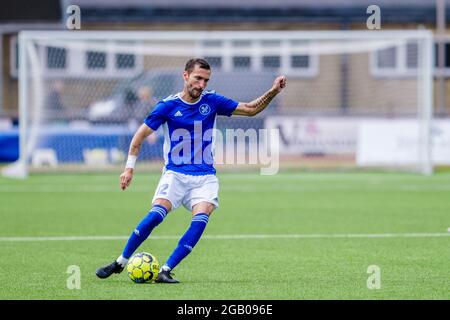 Kopenhagen, Dänemark. 31. Juli 2021. David Boysen (12) von Fremad Amager wurde während des NordicBet Liga-Spiels zwischen Fremad Amager und AC Horsens im Sundby Idraetspark in Kopenhagen gesehen. (Foto: Gonzales Photo - Robert Hendel). Stockfoto