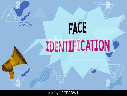 Konzeptionelle Anzeige Gesichtserkennung. Geschäftsübersicht Analysieren von Mustern basierend auf der Person s ist Gesichtskonturen Megaphon Zeichnen mit Stockfoto