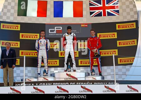 Ocon Esteban FRA Art Grand prix GP3 Podium Ambiance Ghiotto Luca ITA Dreizack Podium Ambiance Bernstorff Emil GBR arden international während der GP3 Series 2015, vom 8. Bis 9. Mai 2015 in Barcelona, Spanien. Foto Gregory Lenormand / DPPI Stockfoto