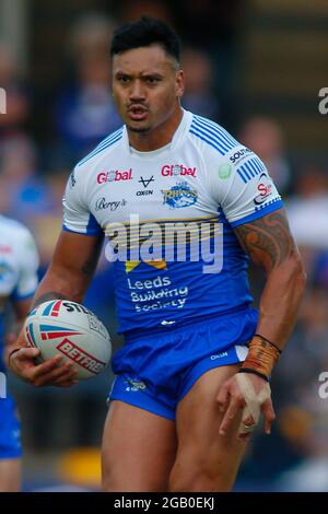 Leeds, Großbritannien. August 2021. Emerald Headingley Stadium, Leeds, West Yorkshire, 1. August 2021. Betfred Super League - Leeds Rhinos vs Warrington Wolves Zane Tetevano aus Leeds Rhinos Credit: Touchlinepics/Alamy Live News Stockfoto