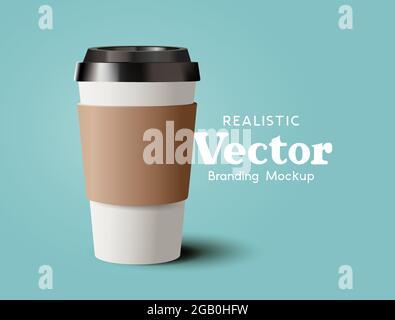 Eine realistische Pappkaffeetasse zum Mitnehmen. Moderne Getränke heiße Getränke Marketing-Vorlage Vektor-Illustration Stock Vektor