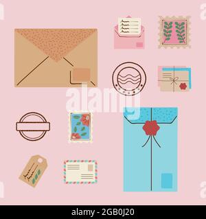 Zehn Symbole für Postdienste Stock Vektor