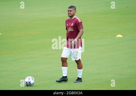 Orlando, Florida, USA, 17. April 2021, Der FC Atlanta United, Josef Martinez, #7, erwärmt sich vor dem Spiel im Exploria Stadium in Orlando, Florida, USA (Bildnachweis: Marty Jean-Louis) Stockfoto