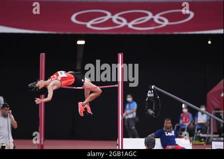 Tokio, Japan. August 2021. Naoto Tobe (JPN), 1. August 2021 - Leichtathletik : Hochsprung der Männer während der Olympischen Spiele 2020 in Tokio im Nationalstadion in Tokio, Japan. Kredit: Itaru Chiba/AFLO/Alamy Live Nachrichten Stockfoto