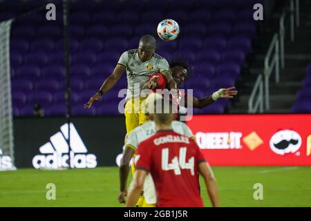 Orlando, Florida, USA, 12. Mai 2021, Columbus SC Mittelfeldspieler Darlington Nagbe #6 gewinnt den Kopf im Exploria Stadium in Orlando Florida, USA (Foto: Marty Jean-Louis) Stockfoto