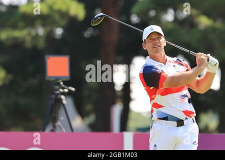 Saitama, Japan. August 2021. Paul Casey (GBR) Golf: Männer individuelle Stroke spielen Runde 4 auf 14. Loch während der Olympischen Spiele in Tokio 2020 im Kasumigaseki Country Club in Saitama, Japan . Quelle: AFLO SPORT/Alamy Live News Stockfoto