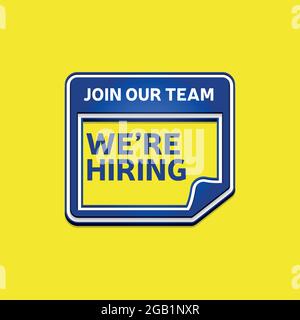 Poster zur Personalbeschaffung. Wir stellen Bürstenbeschriftungen mit geometrischen Formen ein. Vektorgrafik. Designvorlage für offene Stellen öffnen. Stock Vektor