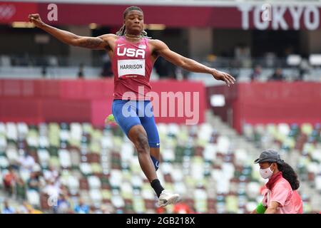 Tokio, Japan. Kredit: MATSUO. August 2021. HARRISON Juvaughn (USA) Leichtathletik : Long Jump Finale der Männer während der Olympischen Spiele 2020 in Tokio im Nationalstadion in Tokio, Japan. Kredit: MATSUO .K/AFLO SPORT/Alamy Live Nachrichten Stockfoto