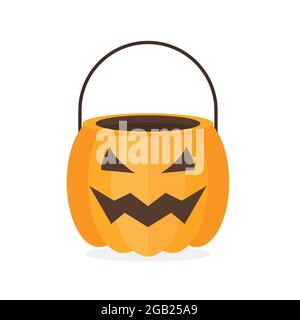 Halloween Kürbis Korb. Jack o Laterne Bowl. Vektorgrafik im flachen Stil. Stock Vektor