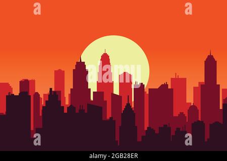 Sonnenuntergang Himmel Dämmerung Vektor Illustration der malerischen Stadt Silhouette Stock Vektor