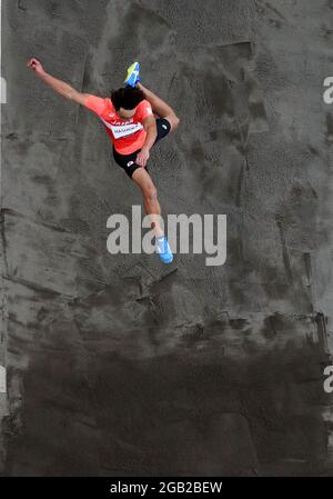 Tokio, Japan. August 2021. Yuki Hashioka aus Japan tritt beim Men's Long Jump Final bei den Olympischen Spielen 2020 in Tokio, Japan, am 2. August 2021 an. Quelle: Zengyao/Xinhua/Alamy Live News Stockfoto