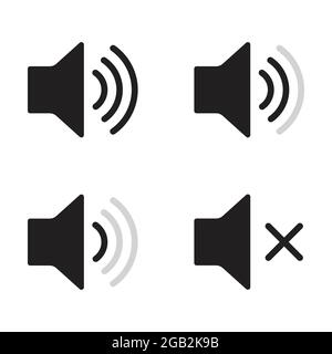 Symbol für flache Lautsprecherlautstärke. Symbole an, aus, stumm, hohe, leise Zeichen für Grafikdesign, Logo, Website, soziale Medien, mobile App, ui Stock Vektor